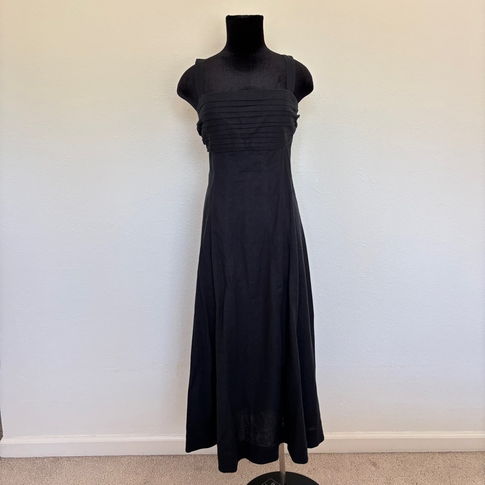 Abercrombie and Fitch Emerson Fit and Flare Midi Linen Dress Black